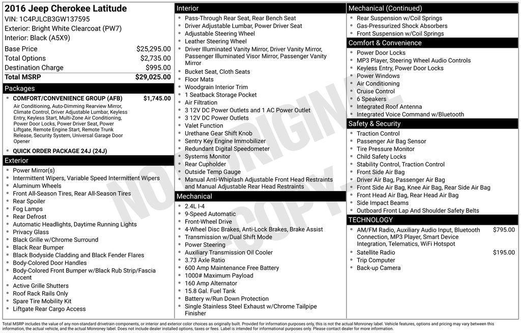 used 2016 Jeep Cherokee car, priced at $11,988