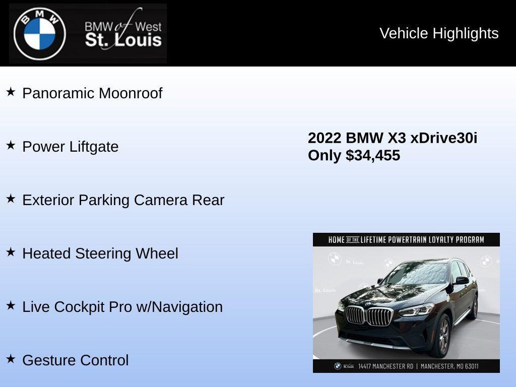 used 2022 BMW X3 car, priced at $34,455