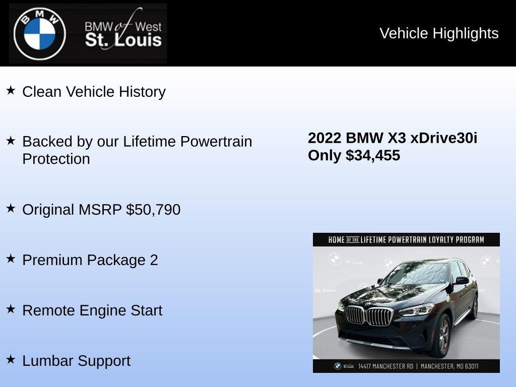 used 2022 BMW X3 car, priced at $34,455