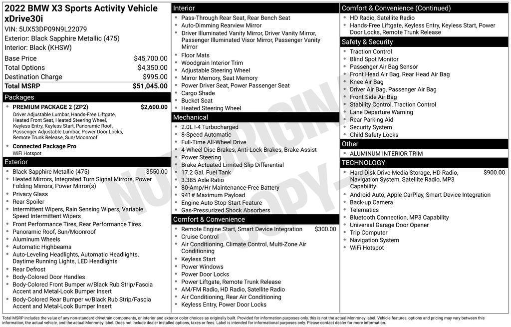 used 2022 BMW X3 car, priced at $34,455