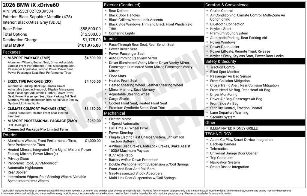 new 2026 BMW iX car, priced at $100,775