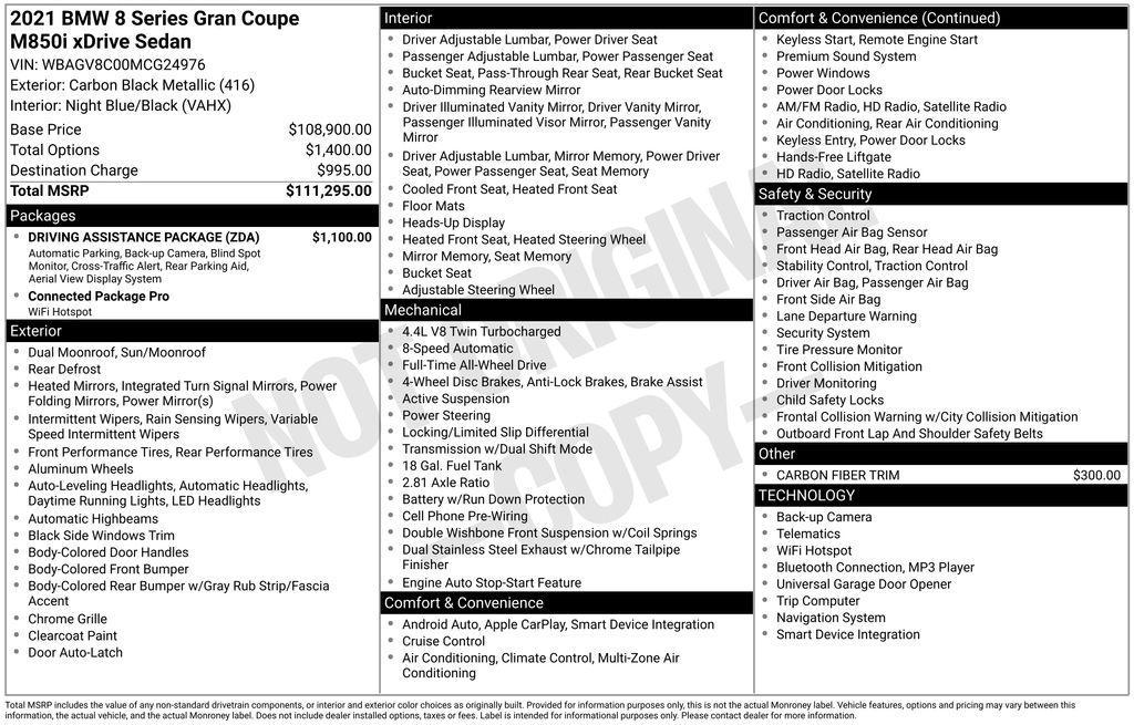 used 2021 BMW M850 Gran Coupe car, priced at $54,987