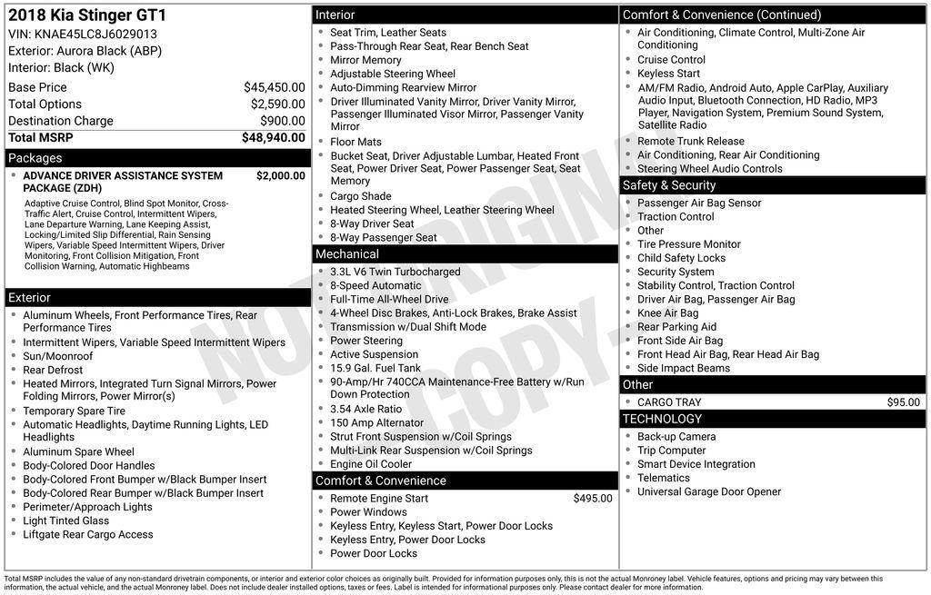 used 2018 Kia Stinger car, priced at $22,959