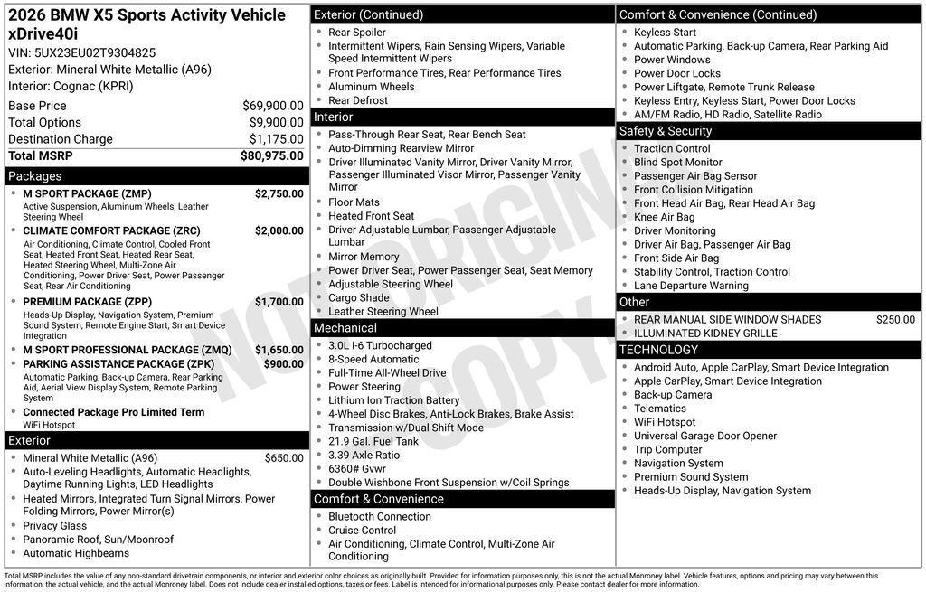 new 2026 BMW X5 car, priced at $81,200