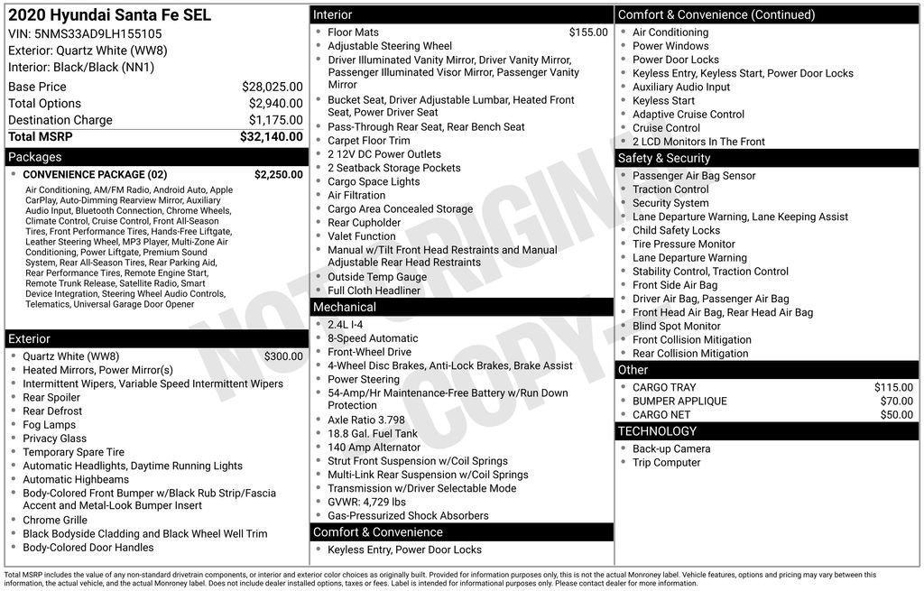 used 2020 Hyundai Santa Fe car, priced at $19,445