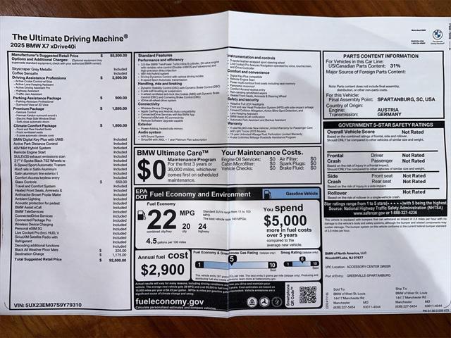 new 2025 BMW X7 car, priced at $92,500