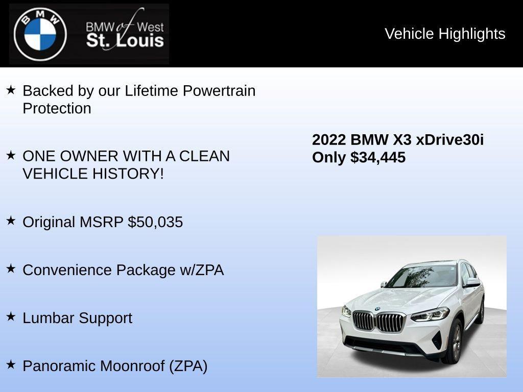 used 2022 BMW X3 car, priced at $34,445