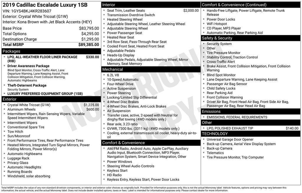 used 2019 Cadillac Escalade car, priced at $31,876