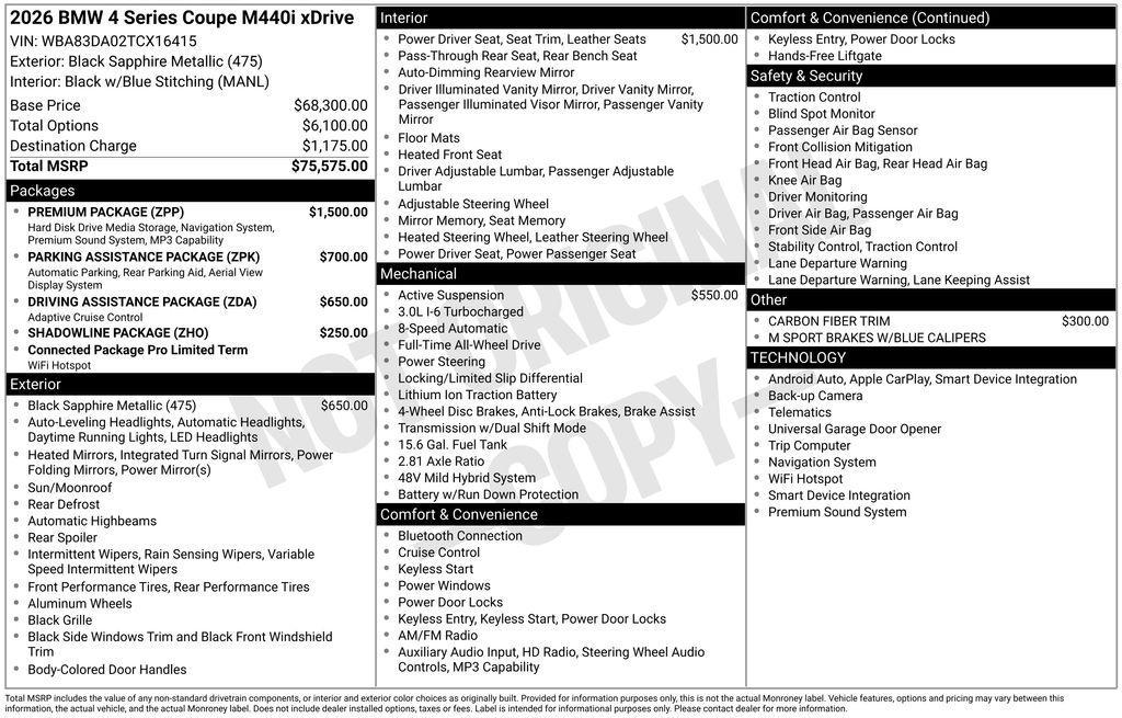 new 2026 BMW M440 car, priced at $75,780