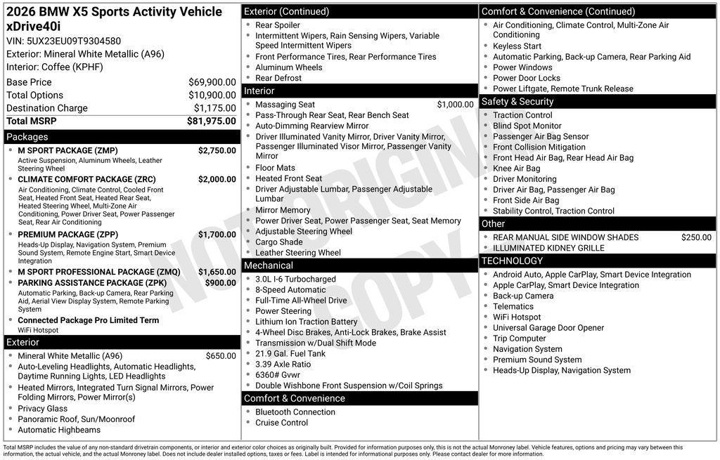 new 2026 BMW X5 car, priced at $82,450