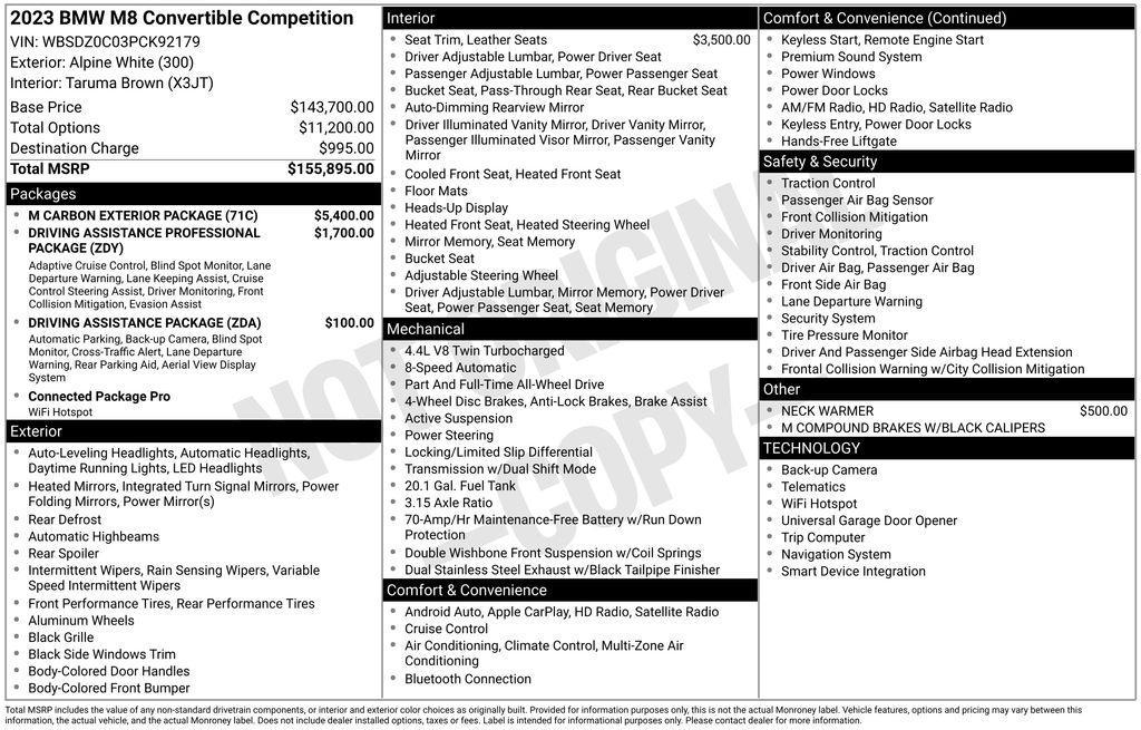used 2023 BMW M8 car, priced at $94,877