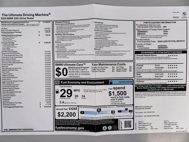 new 2025 BMW 330 car, priced at $52,525