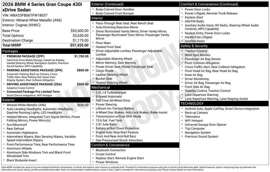 new 2026 BMW 430 Gran Coupe car, priced at $57,850