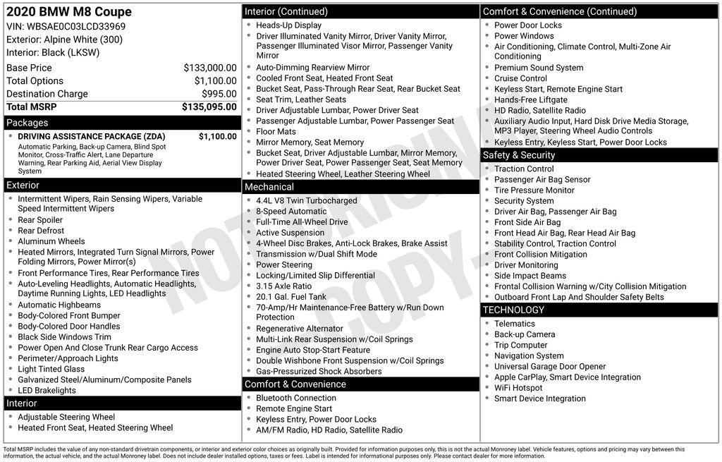 used 2020 BMW M8 car, priced at $62,858