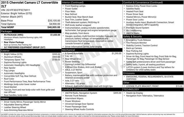 used 2015 Chevrolet Camaro car, priced at $18,799