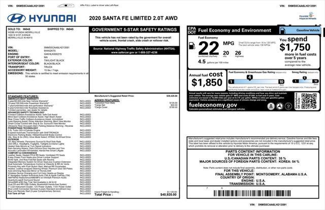 used 2020 Hyundai Santa Fe car, priced at $20,500