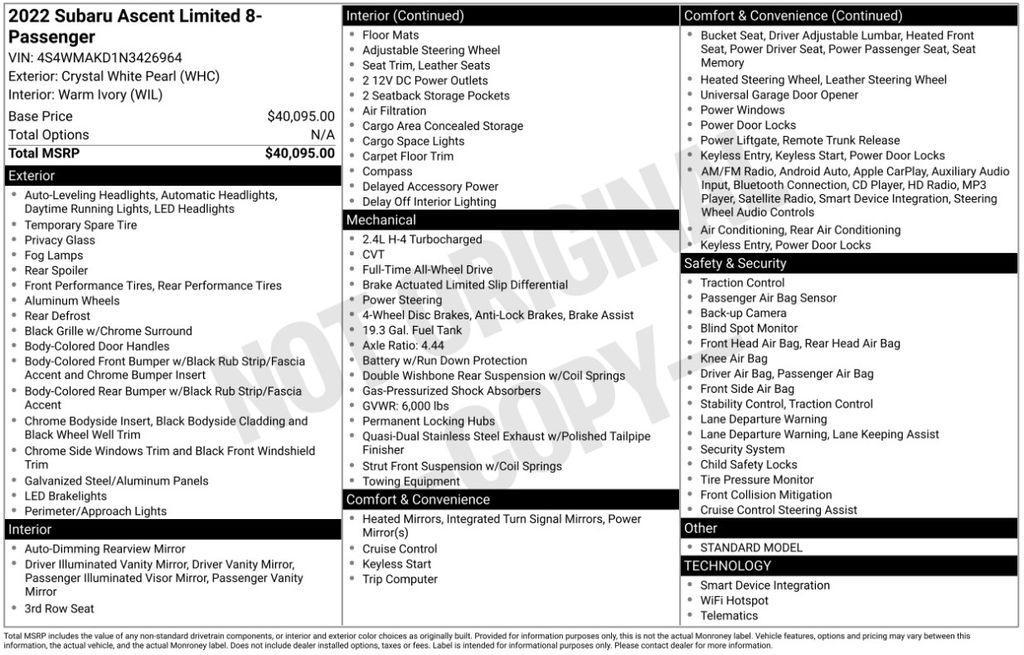 used 2022 Subaru Ascent car, priced at $24,993
