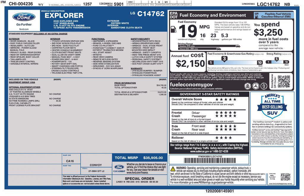 used 2020 Ford Explorer car, priced at $15,993