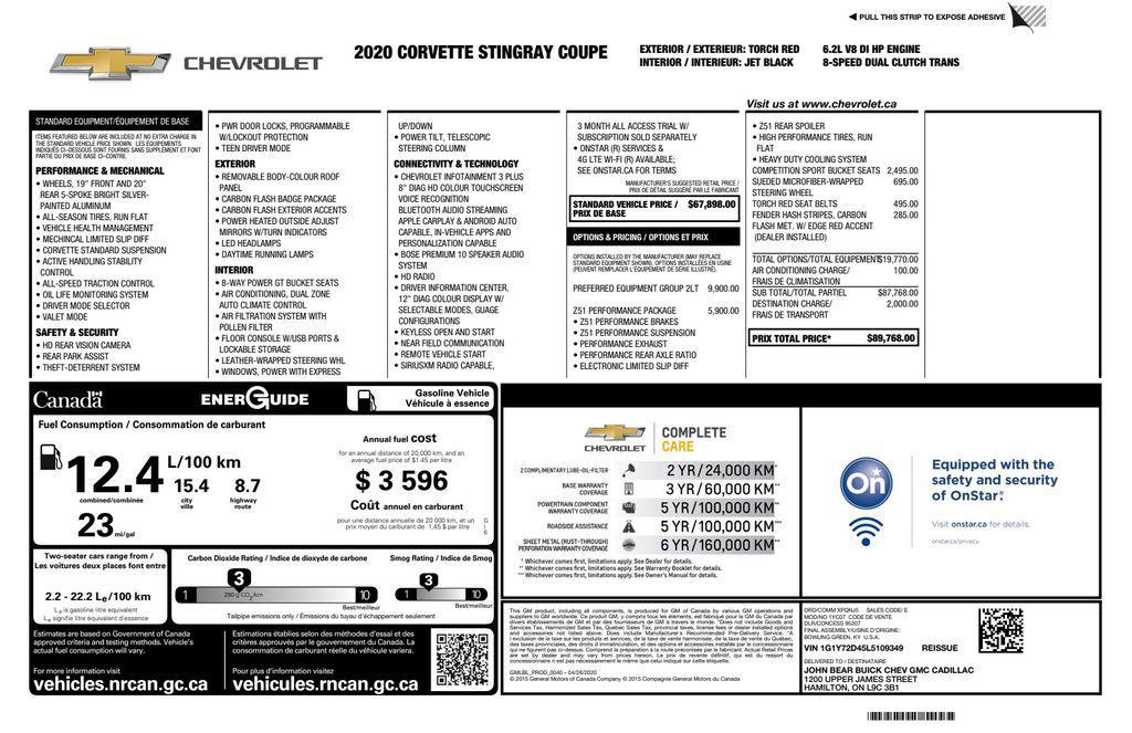 used 2020 Chevrolet Corvette car, priced at $61,799