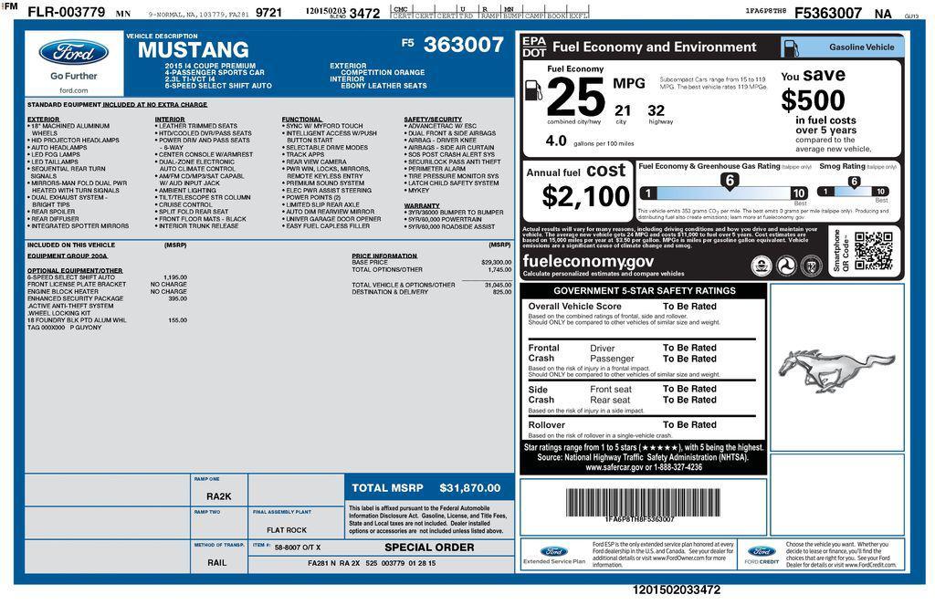 used 2015 Ford Mustang car, priced at $16,493