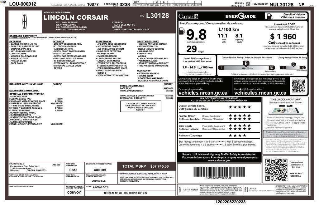 used 2022 Lincoln Corsair car, priced at $30,699