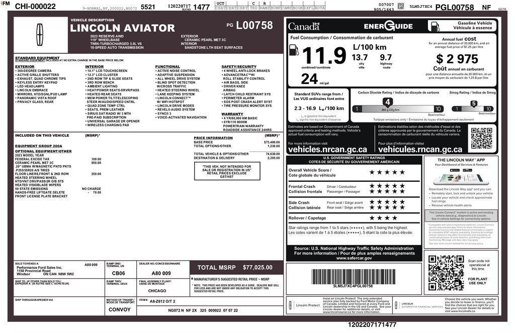 used 2023 Lincoln Aviator car, priced at $45,193