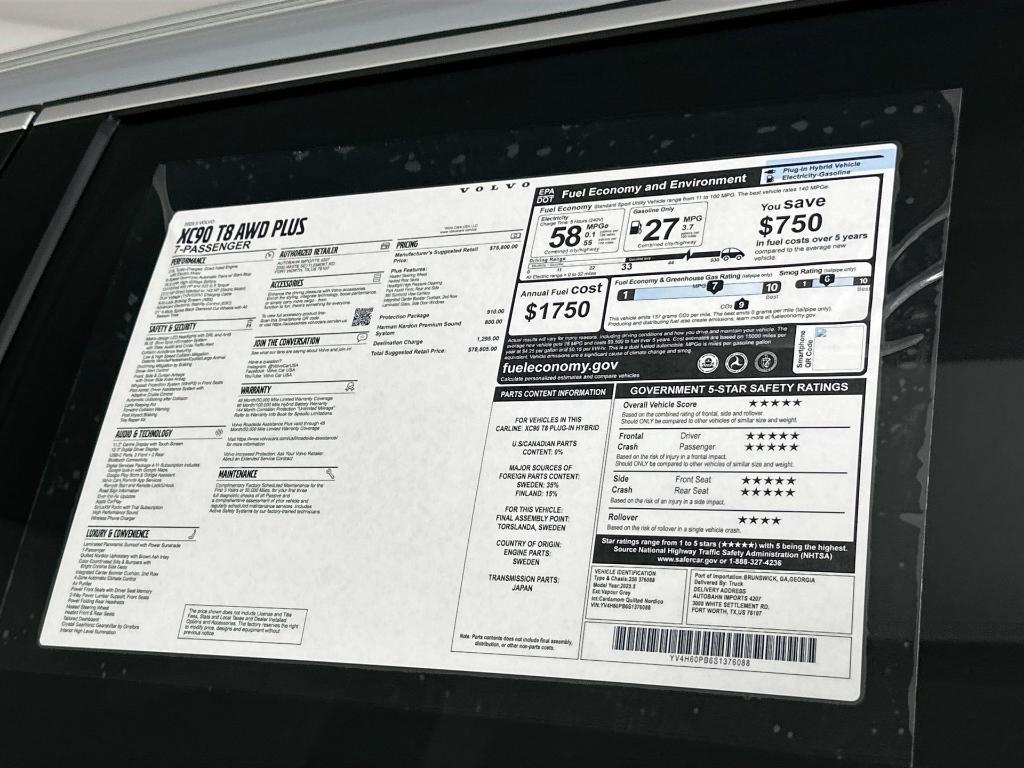 new 2025 Volvo XC90 Plug-In Hybrid car, priced at $73,441