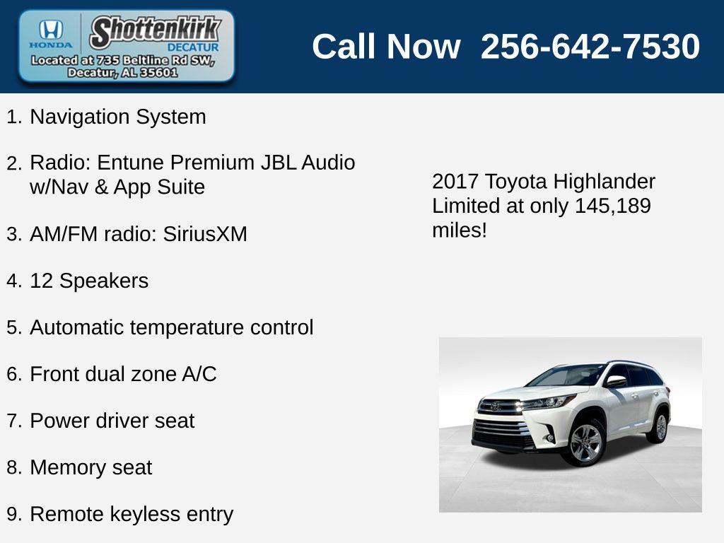 used 2017 Toyota Highlander car, priced at $19,347