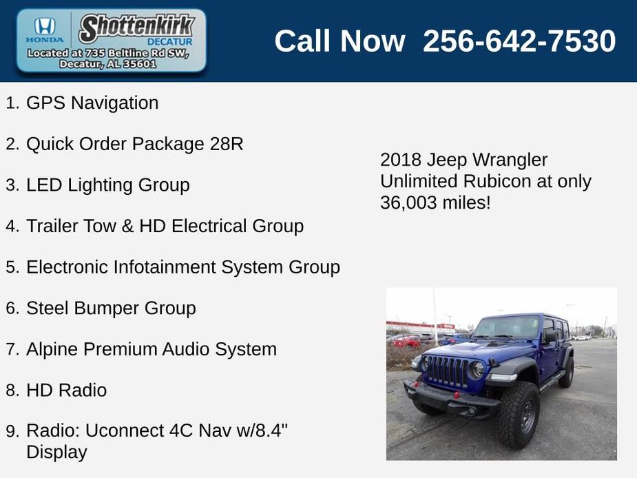 used 2018 Jeep Wrangler Unlimited car, priced at $38,860