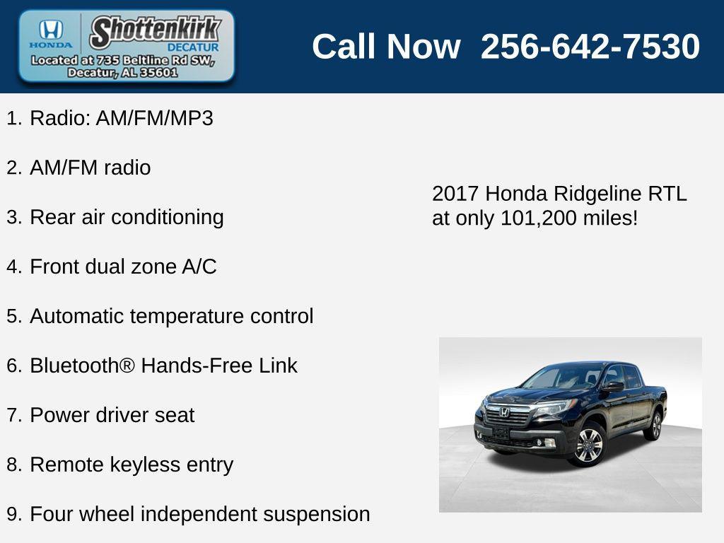 used 2017 Honda Ridgeline car, priced at $20,624