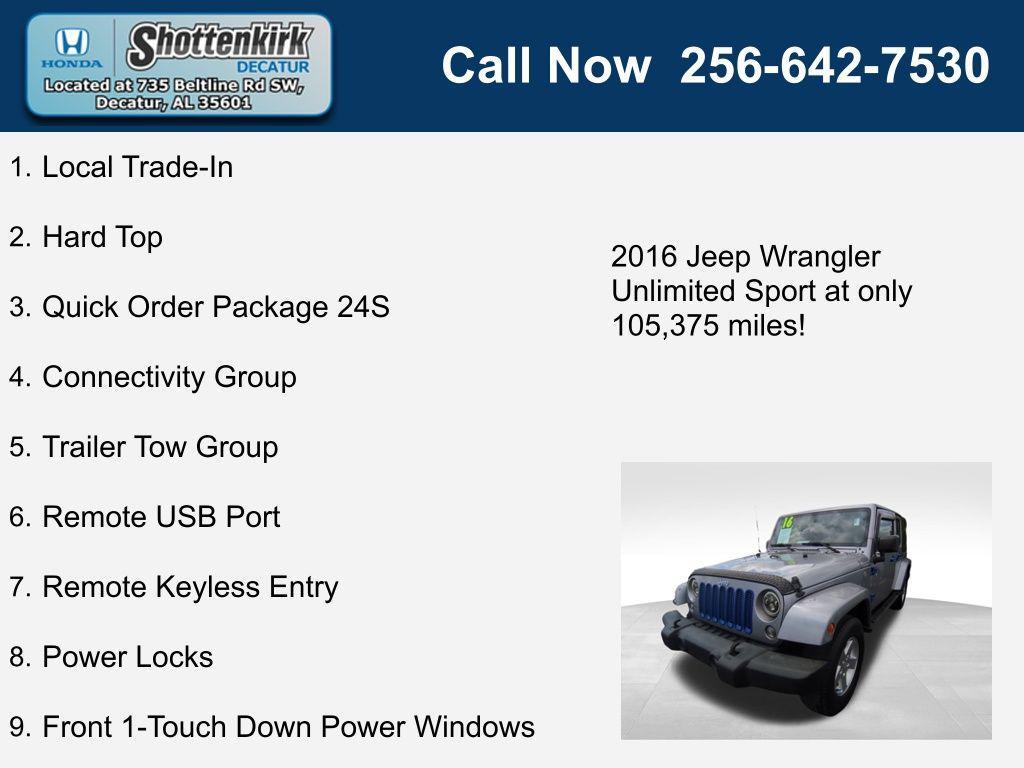 used 2016 Jeep Wrangler Unlimited car, priced at $17,735