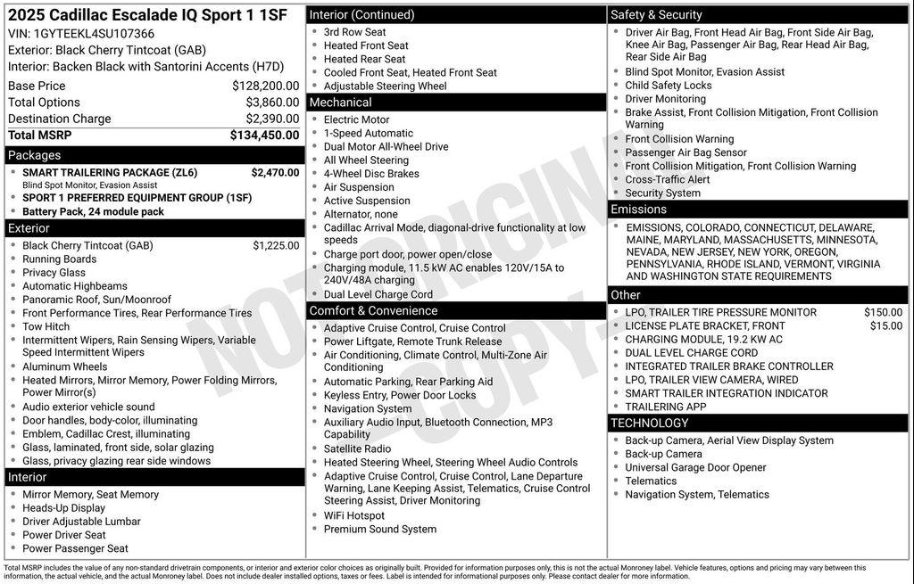 new 2025 Cadillac Escalade IQ car, priced at $134,335