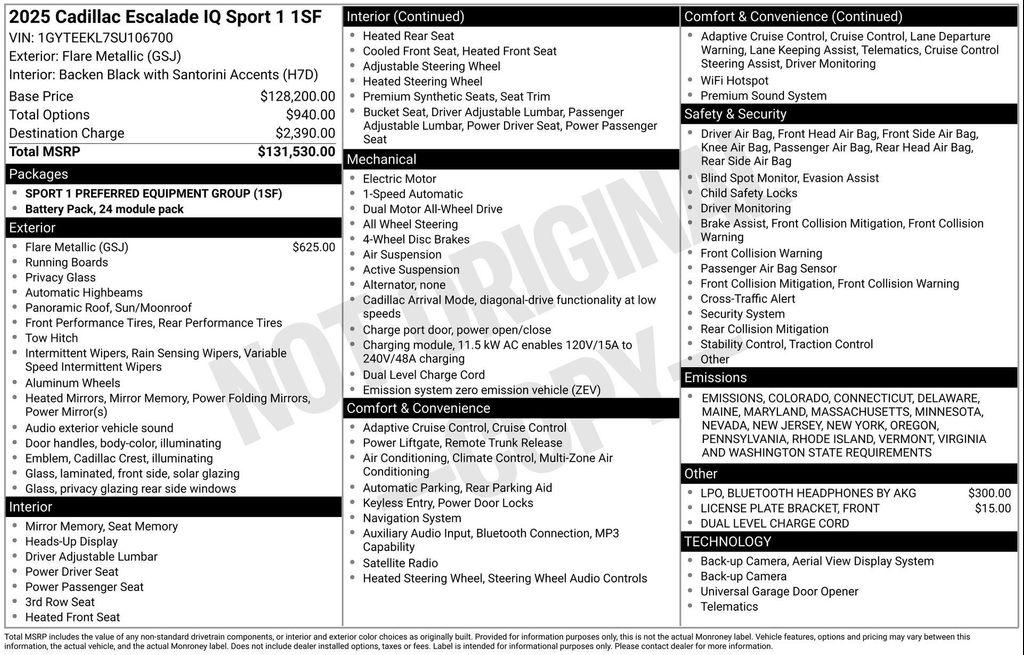 new 2025 Cadillac Escalade IQ car, priced at $131,415