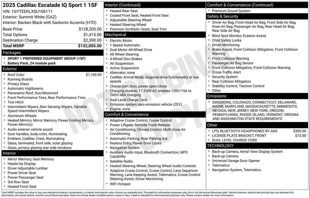 new 2025 Cadillac Escalade IQ car, priced at $131,890