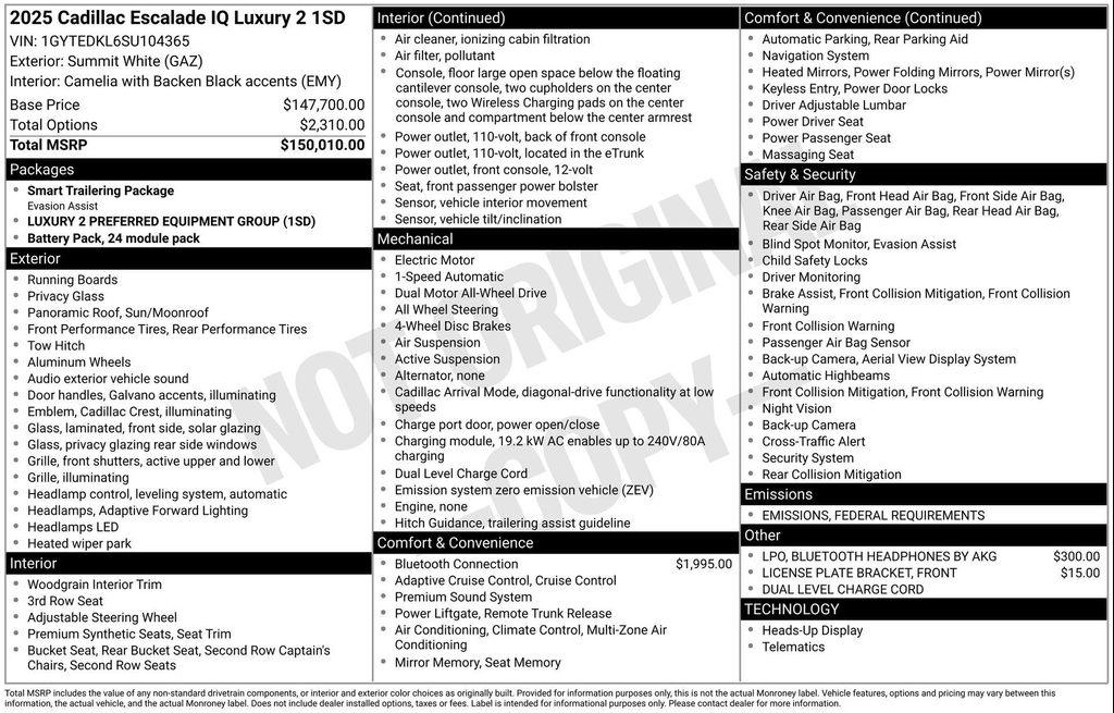 new 2025 Cadillac Escalade IQ car, priced at $152,285
