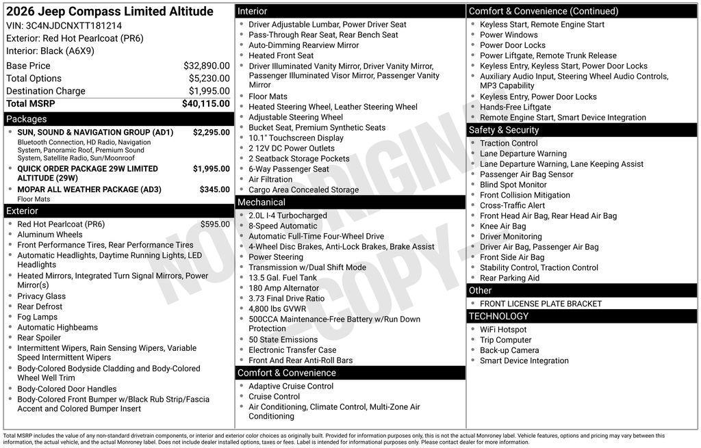 new 2026 Jeep Compass car, priced at $38,020