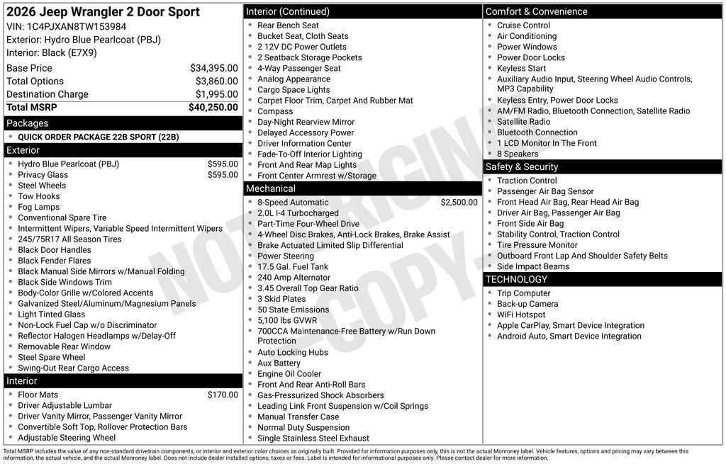 new 2026 Jeep Wrangler car, priced at $36,619