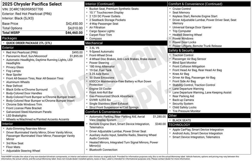 new 2025 Chrysler Pacifica car, priced at $41,815