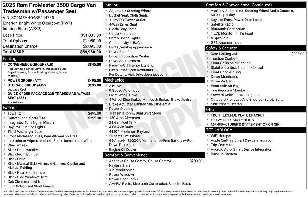 new 2025 Ram ProMaster 3500 car, priced at $49,907