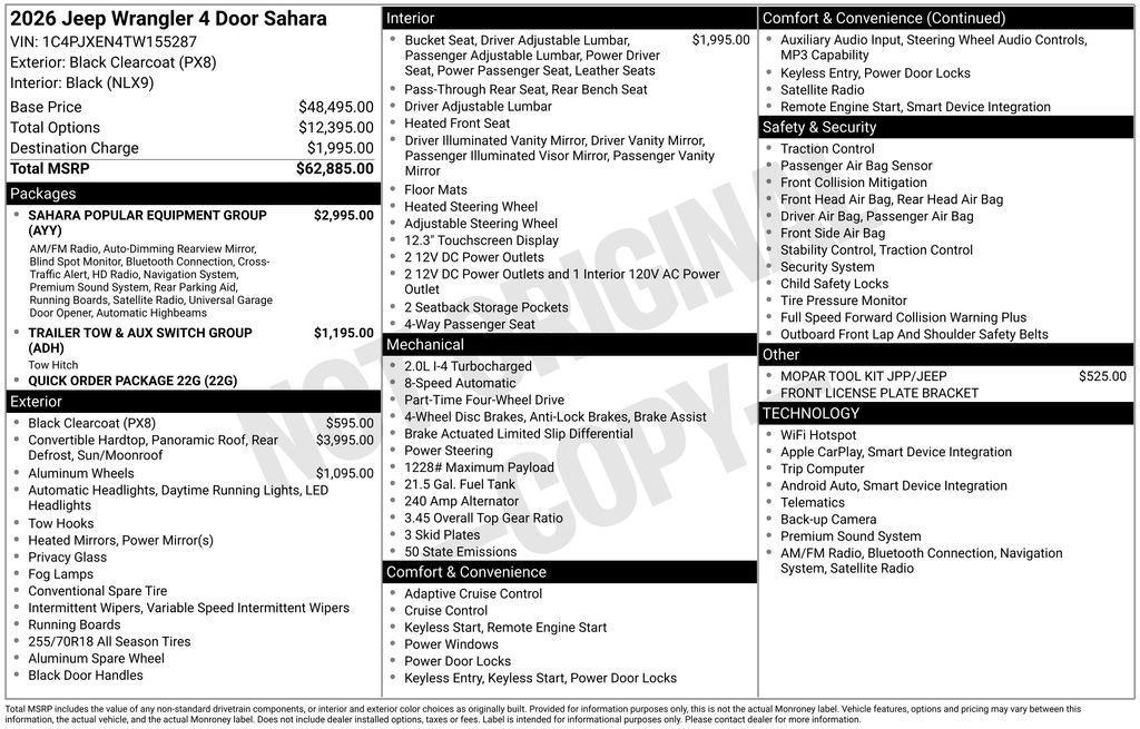 new 2026 Jeep Wrangler car, priced at $55,398
