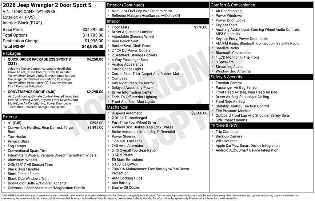 new 2026 Jeep Wrangler car, priced at $43,681