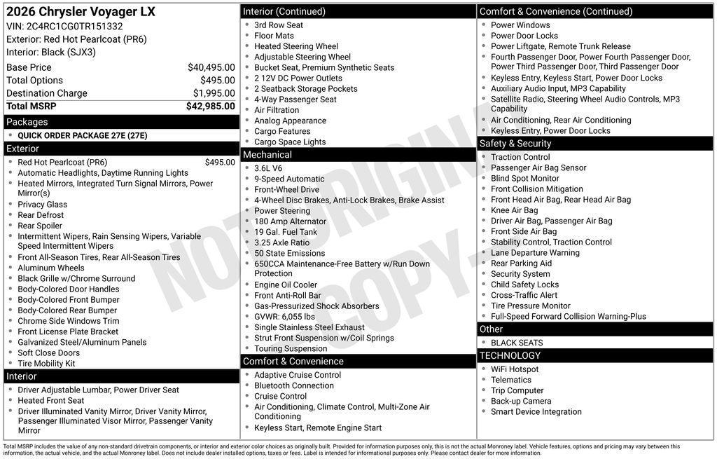 new 2026 Chrysler Voyager car, priced at $38,735