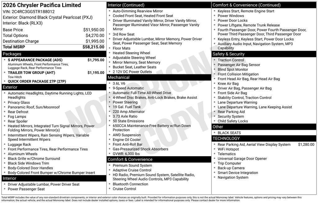 new 2026 Chrysler Pacifica car, priced at $54,715