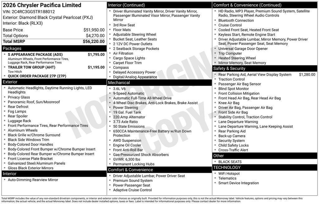 new 2026 Chrysler Pacifica car, priced at $55,215