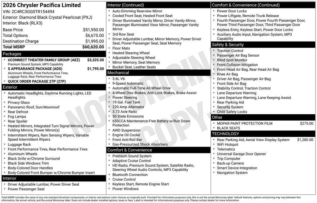 new 2026 Chrysler Pacifica car, priced at $56,755
