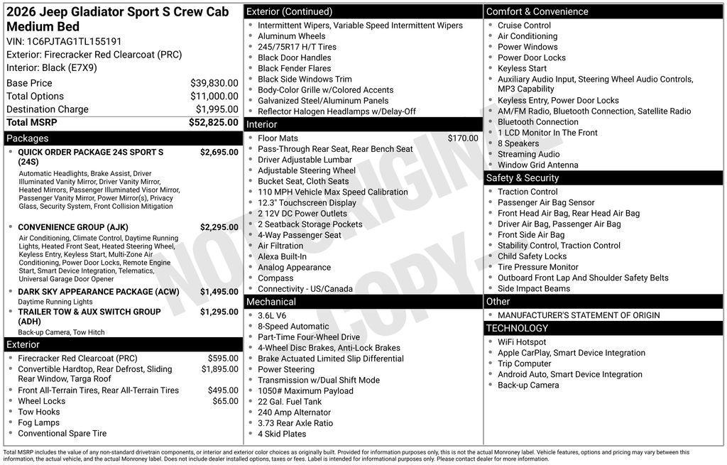 new 2026 Jeep Gladiator car, priced at $50,325