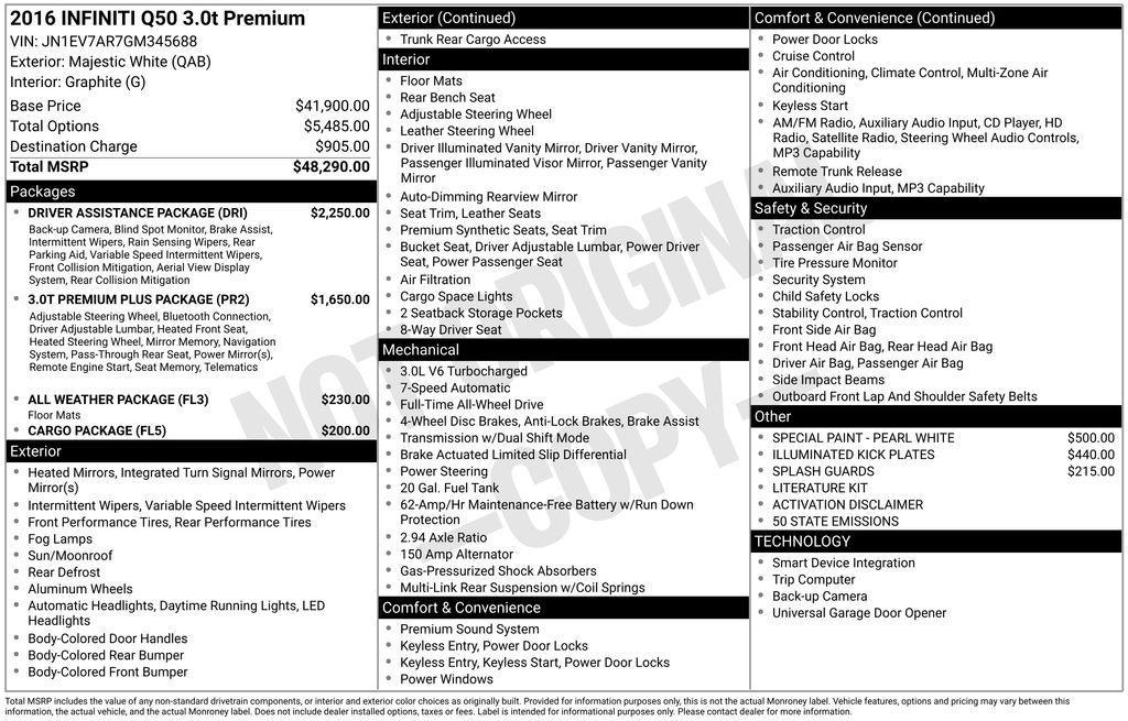 used 2016 INFINITI Q50 car, priced at $16,995