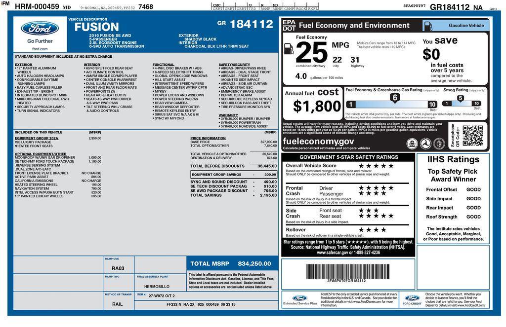 used 2016 Ford Fusion car, priced at $9,975
