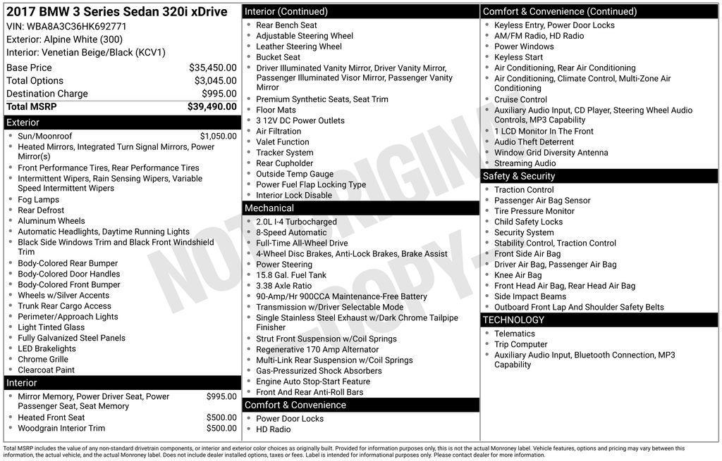 used 2017 BMW 320 car, priced at $16,495