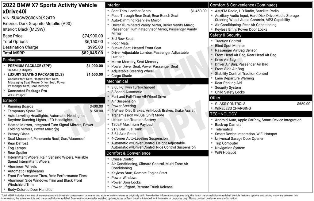 used 2022 BMW X7 car, priced at $56,344